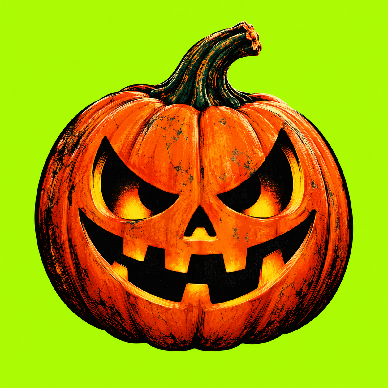 Orange jack-o'-lantern on electric green